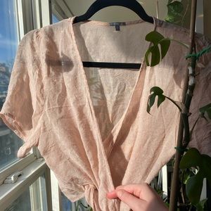 Sheer Pink Crop Wrap Top